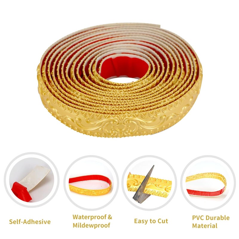 Leenevs Flexible Molding Trim Wall Trim, 16.4 Feet Self Adhesive Peel and Stick Molding Ceiling Molding, Cabinet Border, Mirror Frame Trim Wall Trim for Home Decor Wall Molding & Trim (Gold) - Image 3